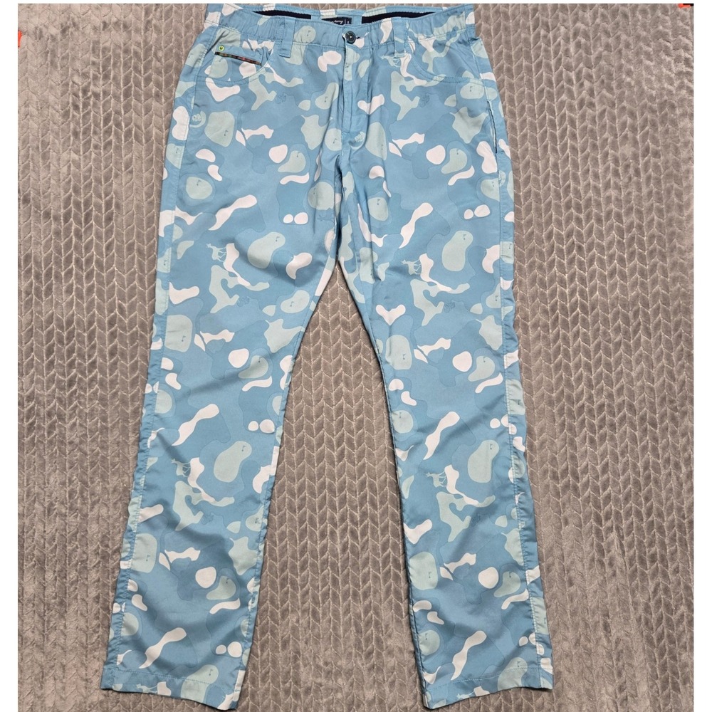 William Murray Golf Mens 34 Straight Fit Critter Camo Performance Pants Blue
